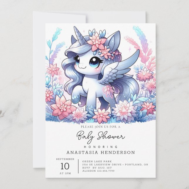 Dreamy Sweet Unicorn Baby Shower Inbjudningar (Framsida)