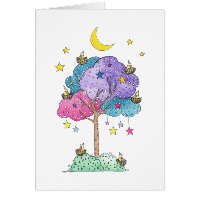 Dreamy Träd från Fåglar under Stars Hälsningskort (Framsidan)