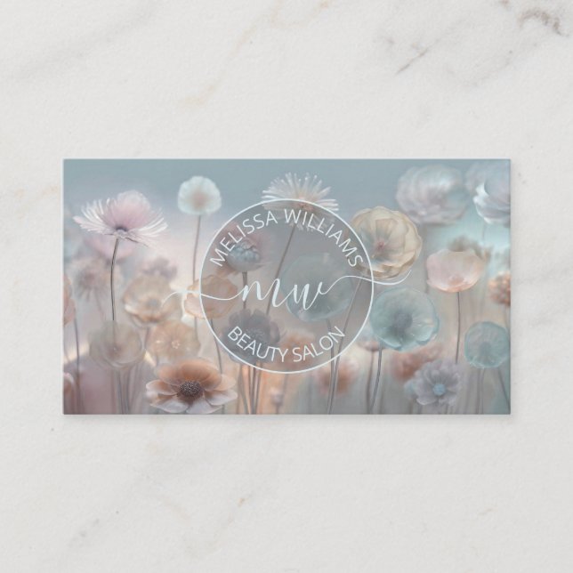 Dreamy Transparent Flowers Logo Visitkort (Framsida)