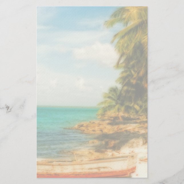 Dreamy Tropical Beach med Rowboat Brevpapper (Framsida)