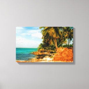 Dreamy Tropical Beach med Rowboat Canvastryck
