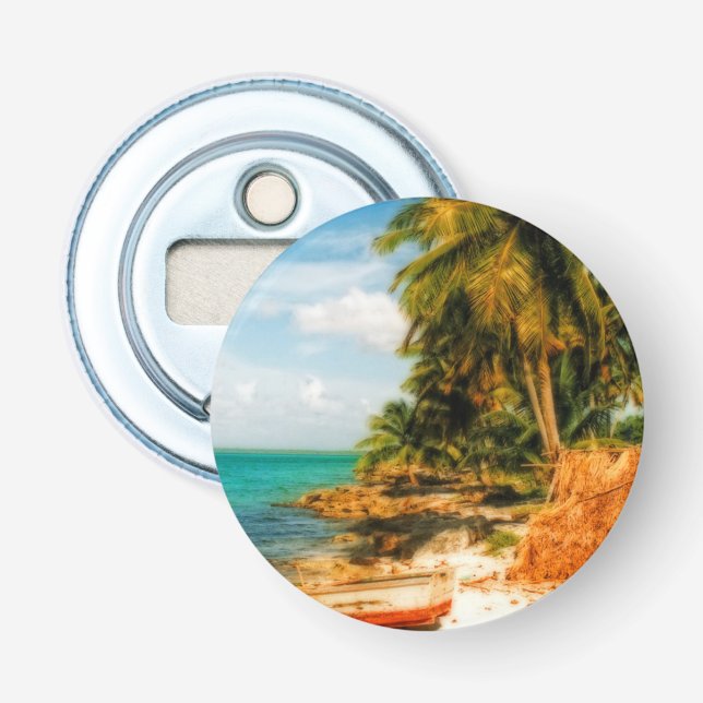 Dreamy Tropical Beach med Rowboat Flasköppnare (Framsidan)