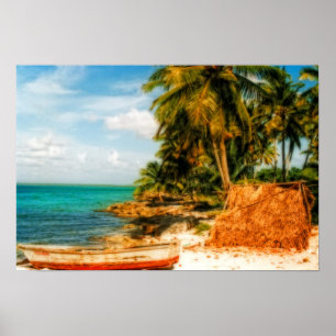 Dreamy Tropical Beach med Rowboat Poster