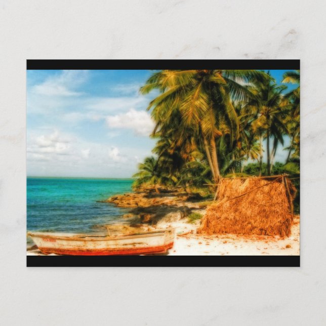 Dreamy Tropical Beach med Rowboat Vykort (Framsida)