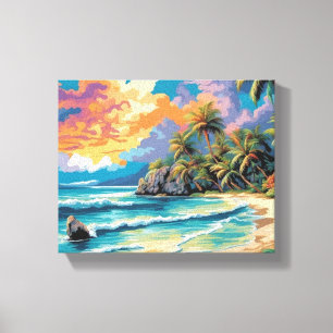 Dreamy Tropical Beach Sunset Painting Canvastryck
