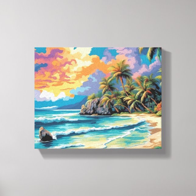 Dreamy Tropical Beach Sunset Painting Canvastryck (Framsida)