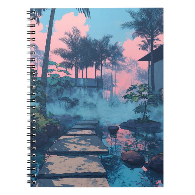Dreamy Tropical Väg Sunset Art Notebook Anteckningsbok (Framsidan)