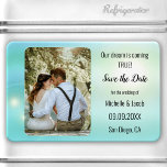 Dreamy Turcos Teal Ljus Photo Save Date Magnet<br><div class="desc">Spara datum magneter med ditt eget foto inramat av en romantisk drömmande turkos teal ljus design</div>
