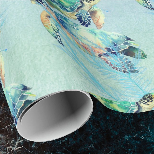 Dreamy Turtles Swimming in Watercolor Se Sea Presentpapper (Skapare uppladdad)
