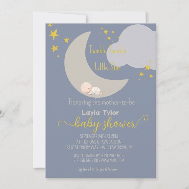 Dreamy Twinkle Twinkle Little Star Baby Shower Inbjudningar (Framsida)