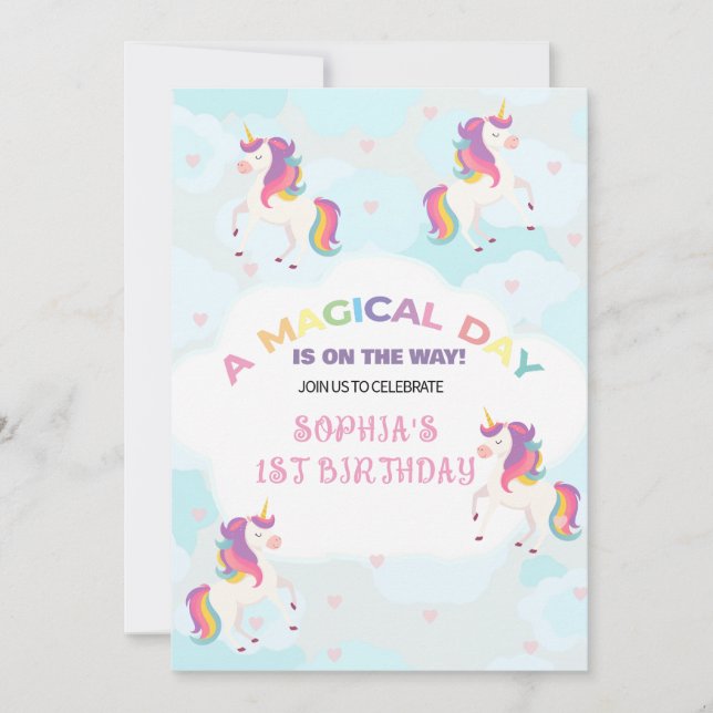 Dreamy Unicorn Birthday-inbjudan Inbjudningar (Framsida)