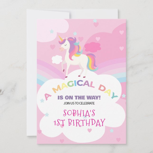 Dreamy Unicorn Birthday-inbjudan Inbjudningar (Framsida)