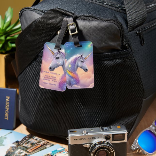 Dreamy Unicorn Glitter Pastel Galaxy Cosmic Clouds Bagagebricka (Fram & Baksida)