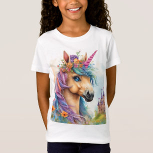 Dreamy Unicorn Watercolor med slott och blommor T Shirt