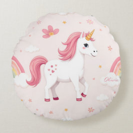 Dreamy Unicorns, Rainbows, Flowers, Cute Rund Kudde