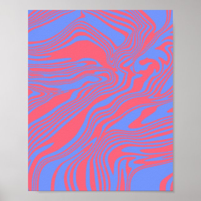 Dreamy Vågar - Abstrakt Flow in Blue & Coral Poster (Framsidan)