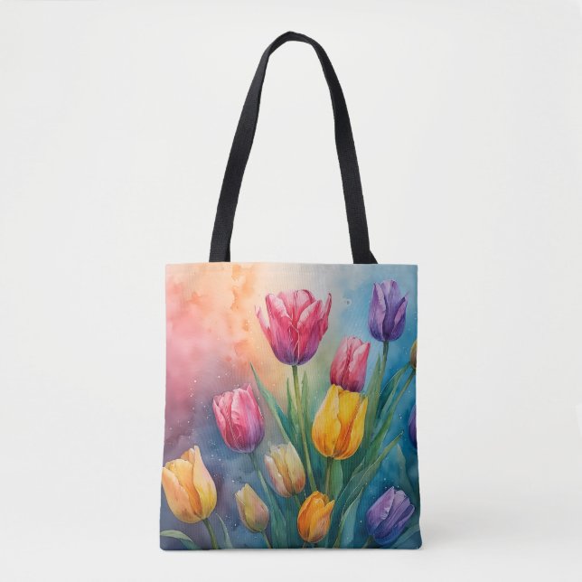 Dreamy vattenfärgstulips Tote Bag Tygkasse (Framsida)