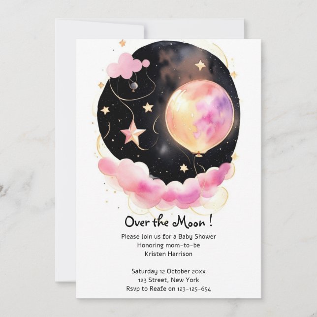 Dreamy Watercolor Baby Shower: Måne & Stars Inbjudningar (Framsida)