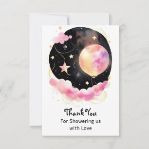 Dreamy Watercolor Baby Shower: Måne & Stars Tack Kort