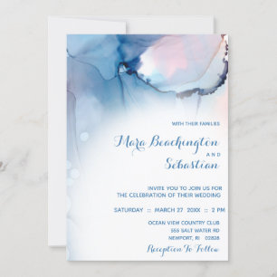 *~* Dreamy Watercolor Blues Pinks Trendig Modern Inbjudningar