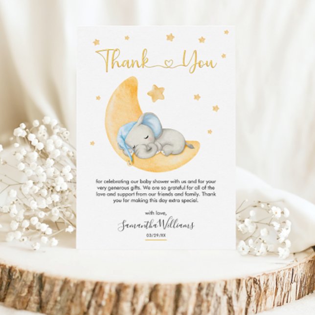 Dreamy Watercolor Elephant Måne Baby Shower Tack Kort (Skapare uppladdad)
