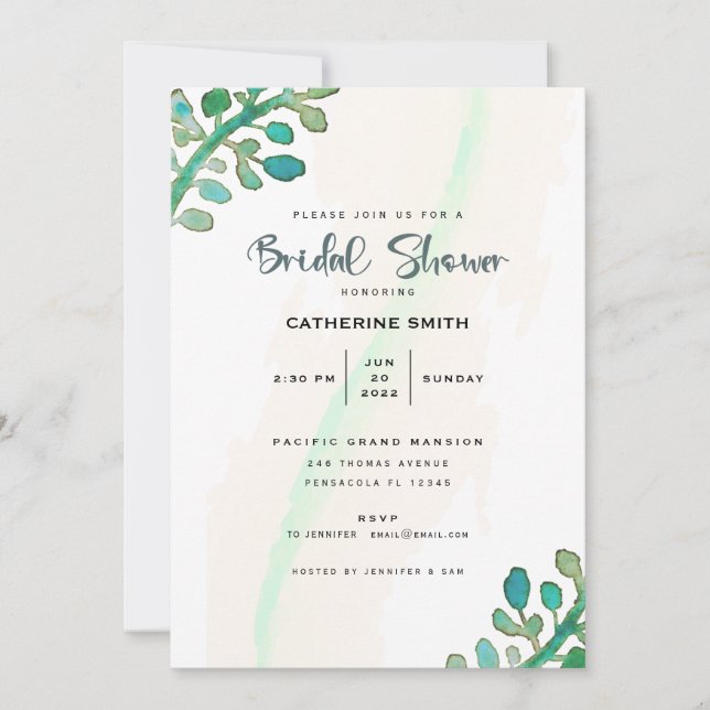 Dreamy Watercolor Greenery Möhippa Inbjudningar (Framsida)