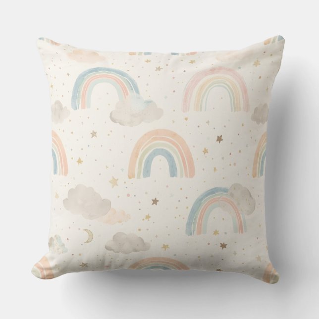 Dreamy Watercolor Pastel Rainbow Nursery Pillow Kudde (Framsida)