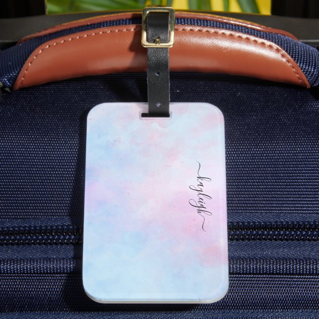 Dreamy Watercolor Rosa Blue Turcos Bagagebricka (Framsida Insitu 2)