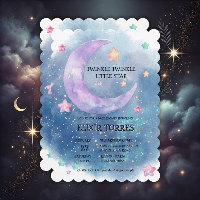 Dreamy Watercolor Twinkle Little Star Baby Shower Inbjudningar (Skapare uppladdad)