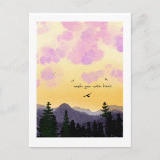 Dreamy Watercolor “Wish You Were Here” Postcard  Vykort