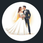 Dreamy Wedding Couple Sticker Set Runt Klistermärke<br><div class="desc">Elegant digital illustration of a bride and groom sharing a tender moment. Perfect for wedding-themed decor and gifts.</div>