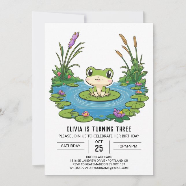 Dreamy Whimsical Frog Digital Birthday Inbjudningar (Framsida)