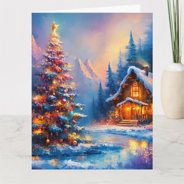 Dreamy Whimsical Mountain jul Cabin Kort (Framsida)