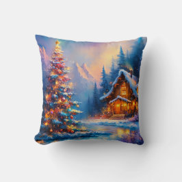 Dreamy Whimsical Mountain jul Cabin Kudde