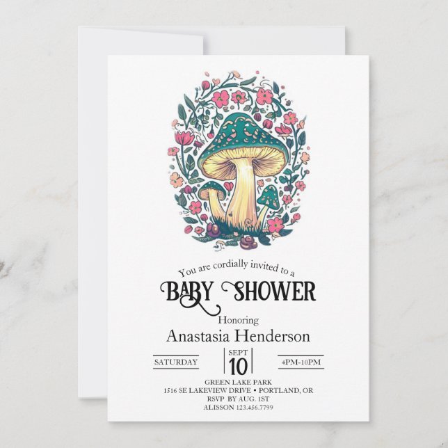 Dreamy Whimsical Mushroom Baby Shower Inbjudningar (Framsida)