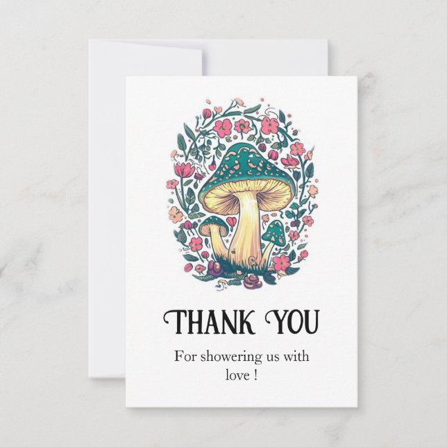 Dreamy Whimsical Mushroom Baby Shower Tack Kort (Framsida)