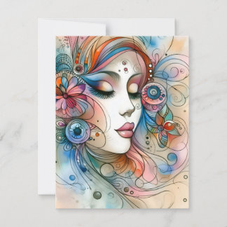 Dreamy Whimsical Woman Scrapbook Response Card OSA Kort