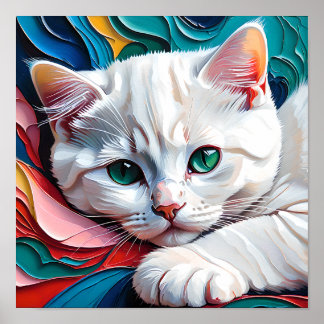 Dreamy White Kitten – Soft Pastel Abstract Cat Art Poster