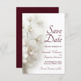 Dreamy White Orchids Burgundy Text Bröllop Spara Datumet