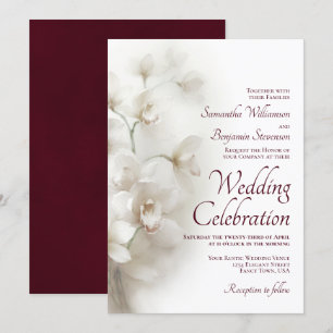 Dreamy White Orchids Elegant Burgundy Bröllop Inbjudningar