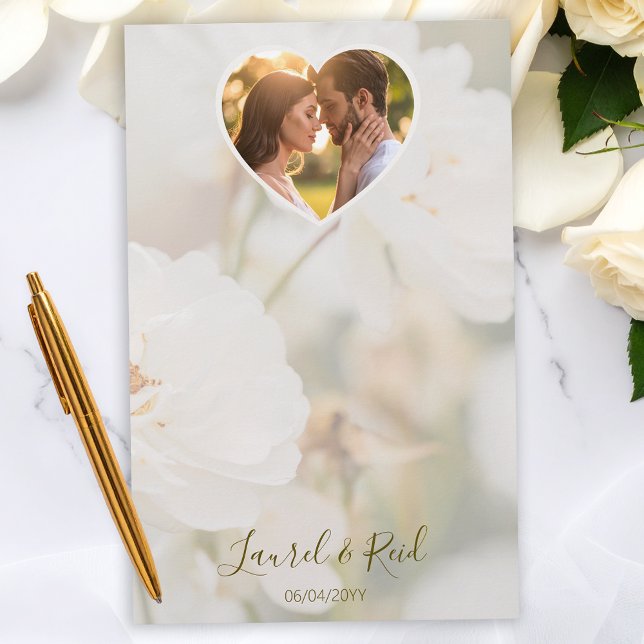 Dreamy White Rose And Heart Photo Template Wedding Brevpapper (Skapare uppladdad)