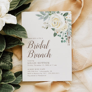 Dreamy White Winter Blommigt Möhippa Brunch Inbjud Spara Datumet