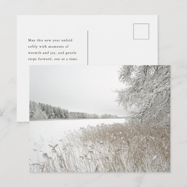 Dreamy winter lake, New Year Helg Vykort (Fram/baksida)
