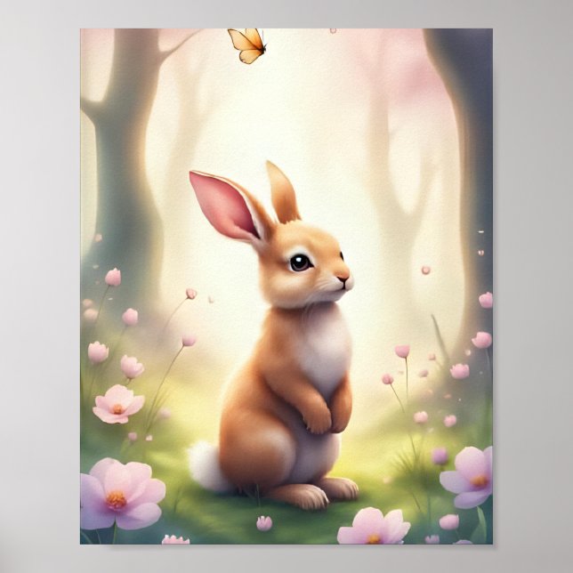Dreamy Woodland Bunny Nursery Baby&Kids Poster (Framsidan)