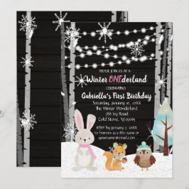 Dreamy Woodland Forest Animals ONEderland Birthday Inbjudningar