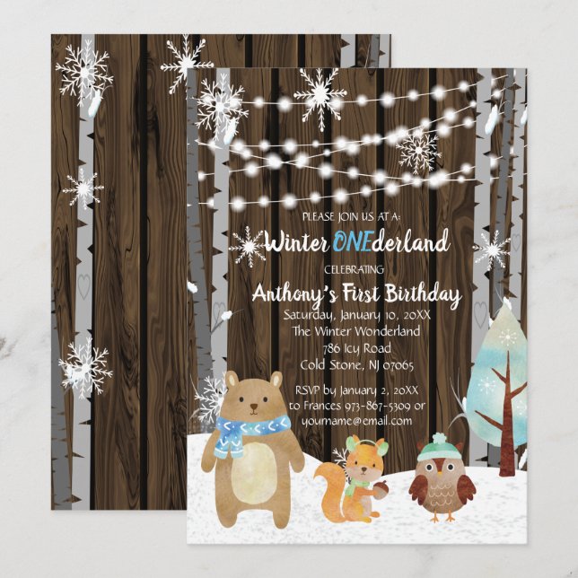 Dreamy Woodland Forest Animals ONEderland Birthday Inbjudningar (Fram/baksida)