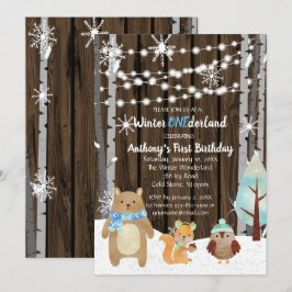 Dreamy Woodland Forest Animals ONEderland Birthday Inbjudningar