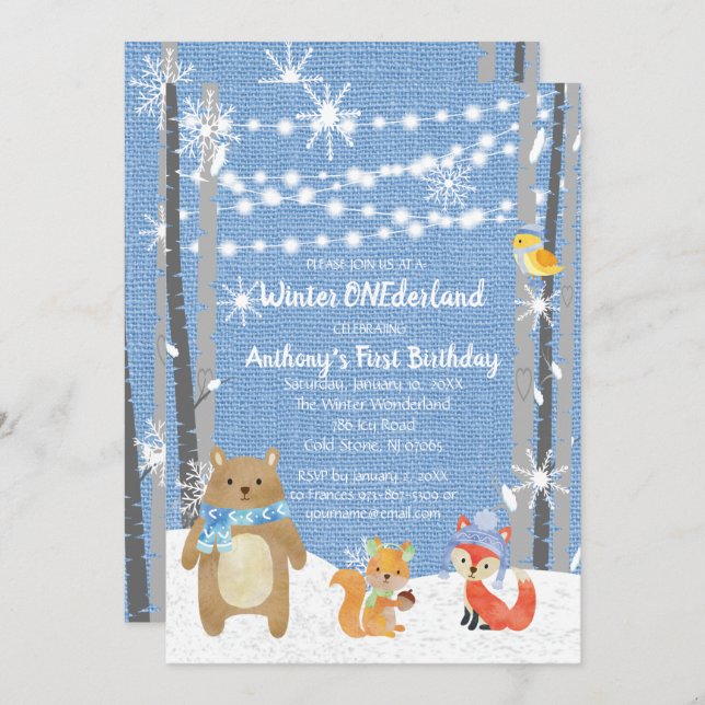 Dreamy Woodland Forest Animals ONEderland Birthday Inbjudningar (Fram/baksida)