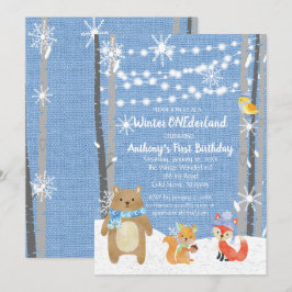 Dreamy Woodland Forest Animals ONEderland Birthday Inbjudningar