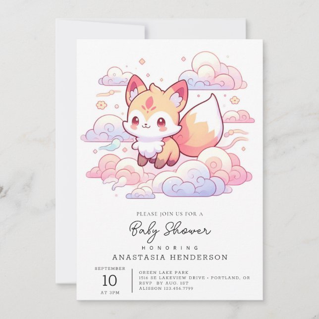 Dreamy Woodland Fox Baby Shower Inbjudningar (Framsida)